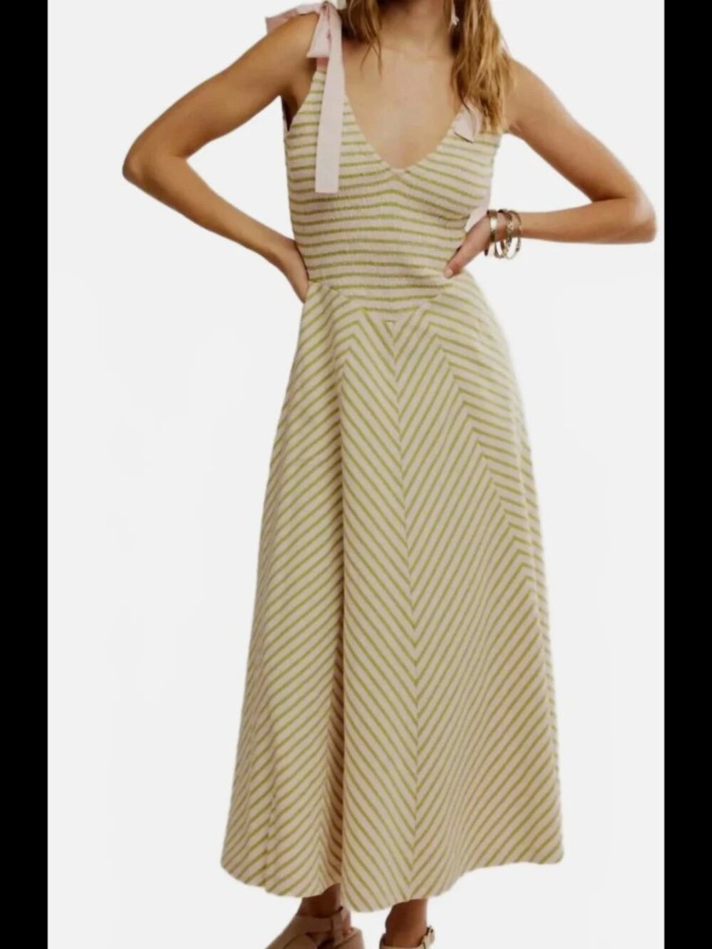 Free People Free-Est Cecelia Midi Dress Striped Printed Smocked Cotton XL 286348